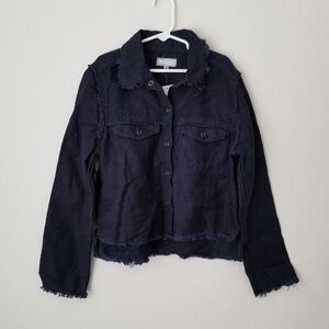 Tractr Youth Girl snap Button Jacket collar top oversized size XL shaket raw hem